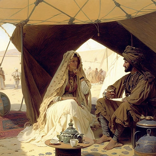 Freya Stark Arabian Tent Coffee. Vasily Vereshchagin style