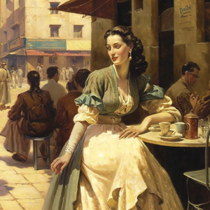 Freya Stark In a Cairo Cafe WW2. Arthur von Ferraris style
