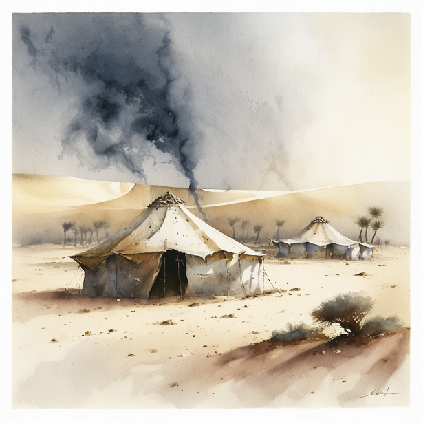 THe abandoned tents of Ibn Rashid in the Nefud Desert. Charles Doughty. Jacob Jacobs